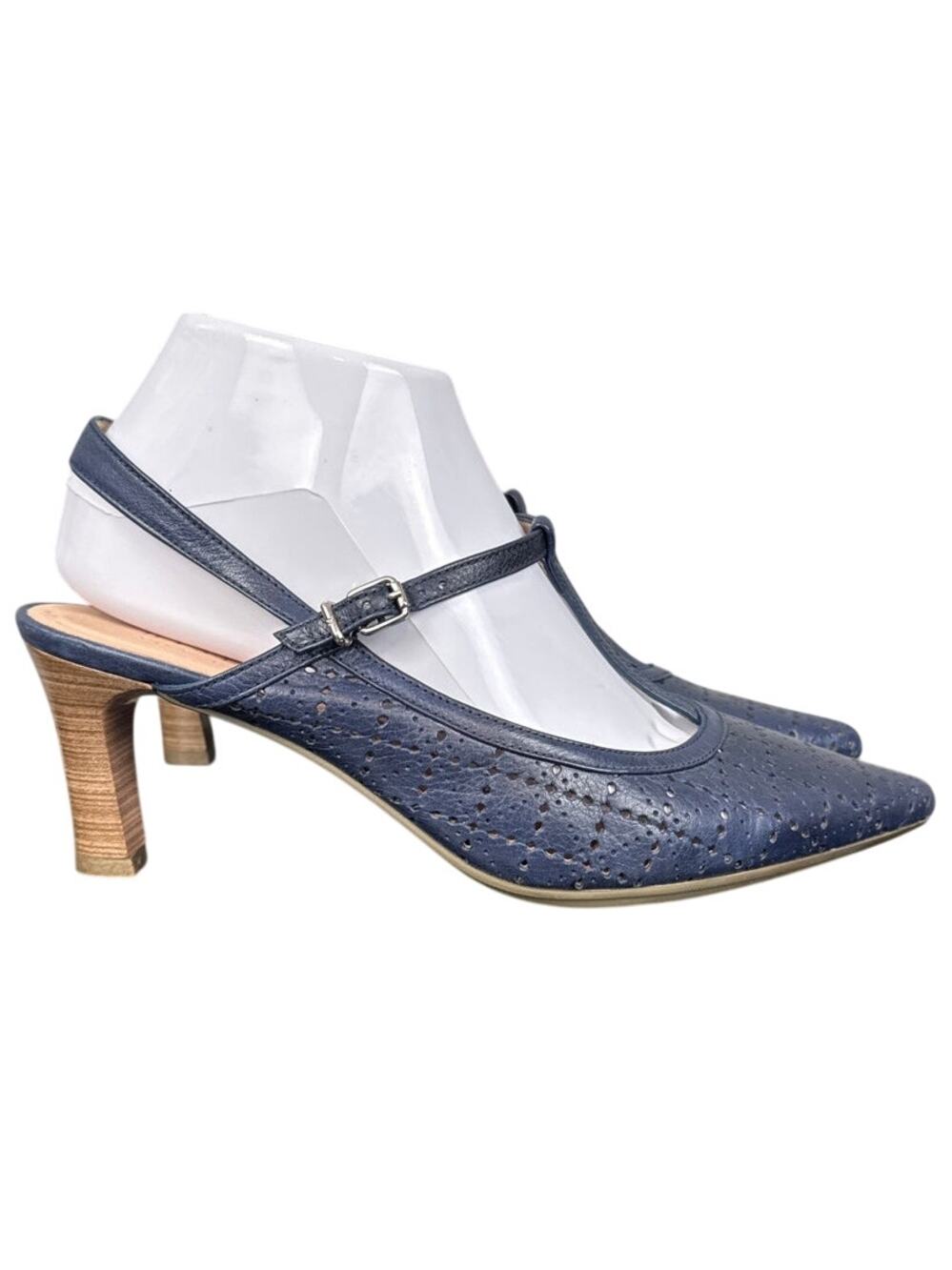 Hispanitas Sling Back Leather Pumps Navy Blue 38.5 Quiet Luxury Minimalist Style